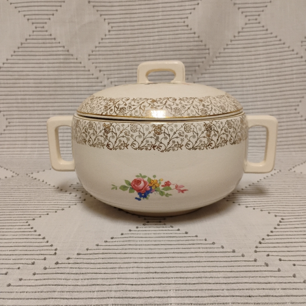 Vintage Salem China Company Century Floral Covered Casserole Dish Gold Filigree